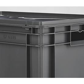 Euro-Maß-Behälter Serie EF 6320, Inhalt 63,7 l, Durchfassgriff, eisengrau, inkl. Deckel, 3 Stück