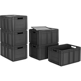 Euro-Maß-Behälter Serie EF 6320, Inhalt 63,7 l, Durchfassgriff, eisengrau, inkl. Deckel, 6 Stück