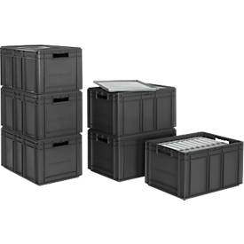 Euro-Maß-Behälter Serie EF 6320, Inhalt 63,7 l, Durchfassgriff, eisengrau, inkl. Deckel, 6 Stück