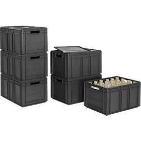 Euro-Maß-Behälter Serie EF 6320, Inhalt 63,7 l, Durchfassgriff, eisengrau, inkl. Deckel, 6 Stück