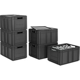 Euro-Maß-Behälter Serie EF 6320, Inhalt 63,7 l, Durchfassgriff, eisengrau, inkl. Deckel, 6 Stück