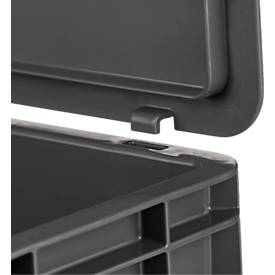Euro-Maß-Behälter Serie EF 6320, Inhalt 63,7 l, Durchfassgriff, eisengrau, inkl. Deckel, 6 Stück