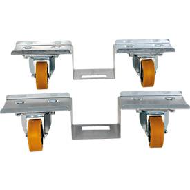 Euro pallet roller set, for 1 Euro pallet, 2 rollers with 2 swivel castors each, up to 1000 kg, aluminum/PU