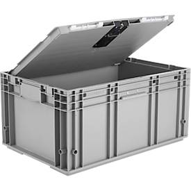 Eurobehälter Serie R-KLT Boxy, geschlossen, mit Deckel, PP, B 595 x T 395 x H 278 mm, 52,1 l, grau, 1 Stück