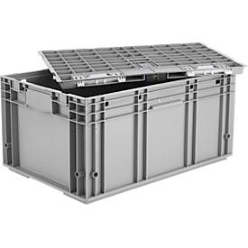 Eurobehälter Serie R-KLT Boxy, geschlossen, mit Deckel, PP, B 595 x T 395 x H 278 mm, 52,1 l, grau, 1 Stück