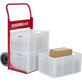 Eurokistenkarre Genius 1003, 150 kg, Vollgummi, Schaufelbreite 605 mm, pulverbeschichtet, karminrot RAL 3002
