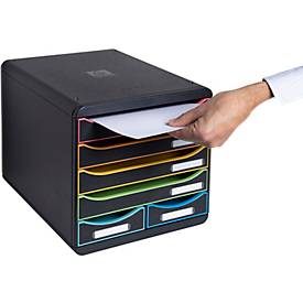 Exacompta BIG BOX MAXI Black Office Schwarz/Harlekin, 6 offene Schubladen (4 groß/2 klein) A4/A4+, leise, 25 Jahre