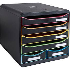 Exacompta BIG BOX MAXI Black Office Schwarz/Harlekin, 6 offene Schubladen (4 groß/2 klein) A4/A4+, leise, 25 Jahre