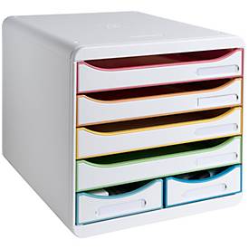 Exacompta BIG BOX MAXI Black Office Weiß/Harlekin, 6 offene Schubladen (4 groß/2 klein) A4/A4+, leise, 25 Jahre