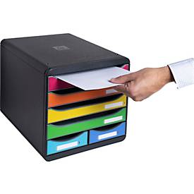 Exacompta BIG BOX MAXI Iderama Regenbogen, 6 offene Schubladen (4 groß/2 klein) A4/A4+, leise, stapelbar, 25 Jahre