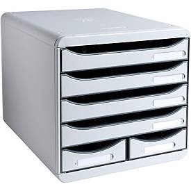 Exacompta BIG BOX MAXI Office Lichtgrau, 6 offene Schubladen (4 groß/2 klein) A4/A4+, leise, stapelbar, 25 Jahre
