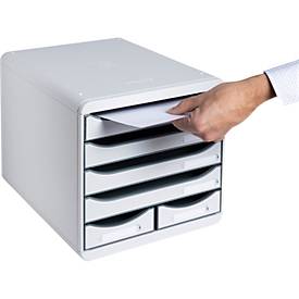Exacompta BIG BOX MAXI Office Lichtgrau, 6 offene Schubladen (4 groß/2 klein) A4/A4+, leise, stapelbar, 25 Jahre