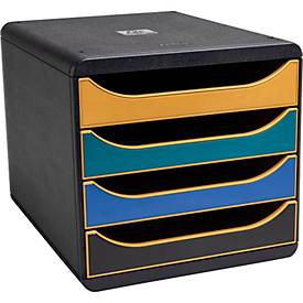 Exacompta Big Box Neo Deco sortiert, 4 offene Schubladen A4/A4+, leise mit Sicherheitsstopp, stapelbar, Blauer Engel