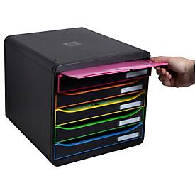 Exacompta Big Box Plus Black Office Schwarz, 5 offene Schubladen A4/A4+/24x32, leise, Sicherheitsstopp, stapelbar