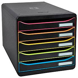 Exacompta Big Box Plus Black Office Schwarz, 5 offene Schubladen A4/A4+/24x32, leise, Sicherheitsstopp, stapelbar