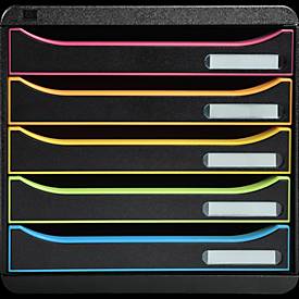 Exacompta Big Box Plus Black Office Schwarz, 5 offene Schubladen A4/A4+/24x32, leise, Sicherheitsstopp, stapelbar