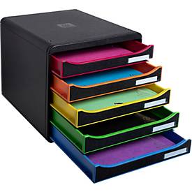 Exacompta Big Box Plus Black Office Schwarz, 5 offene Schubladen A4/A4+/24x32, leise, Sicherheitsstopp, stapelbar
