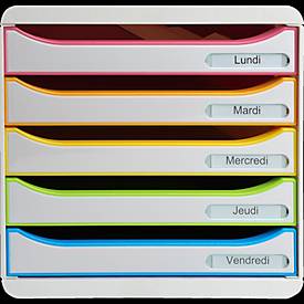 Exacompta Big Box Plus Black Office Weiß, 5 offene Schubladen A4/A4+/24x32, leise, Sicherheitsstopp, stapelbar