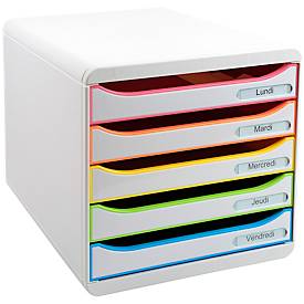 Exacompta Big Box Plus Black Office Weiß, 5 offene Schubladen A4/A4+/24x32, leise, Sicherheitsstopp, stapelbar