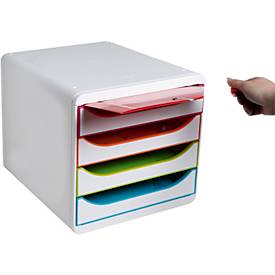 Exacompta Big Box Plus Black Office Weiß/Harlekin, 4 offene Schubladen A4/A4+/24x32 cm, leise, stapelbar
