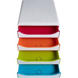 Exacompta Big Box Plus Black Office Weiß/Harlekin, 4 offene Schubladen A4/A4+/24x32 cm, leise, stapelbar