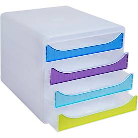 Exacompta Big Box Plus Chromaline sortiert, 4 offene Schubladen A4/A4+/24x32 cm, leise mit Stopp, stapelbar