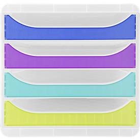 Exacompta Big Box Plus Chromaline sortiert, 4 offene Schubladen A4/A4+/24x32 cm, leise mit Stopp, stapelbar