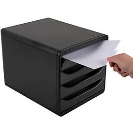 Exacompta Big Box Plus Glossy Schwarz, 4 offene Schubladen A4/A4+/24x32 cm, leise mit Stopp, stapelbar