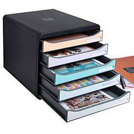 Exacompta Big Box Plus Glossy Schwarz, 5 offene Schubladen A4/A4+/24x32, leise, Sicherheitsstopp, stapelbar