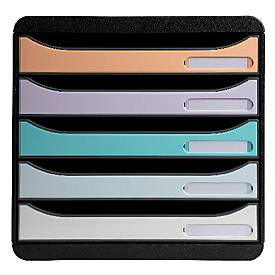 Exacompta Big Box Plus Glossy Schwarz, 5 offene Schubladen A4/A4+/24x32, leise, Sicherheitsstopp, stapelbar
