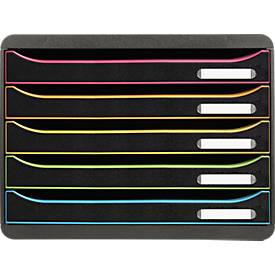 Exacompta Big Box Plus Horizon Schwarz/Harlekin, 5 offene Schubladen A4/A4+, 27 cm tief, leise mit Stopp, stapelbar
