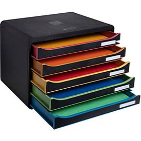 Exacompta Big Box Plus Horizon Schwarz/Harlekin, 5 offene Schubladen A4/A4+, 27 cm tief, leise mit Stopp, stapelbar