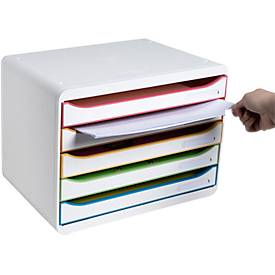 Exacompta Big Box Plus Horizon Weiß/Harlekin, 5 offene Schubladen A4/A4+, 27 cm tief, leise mit Stopp, stapelbar