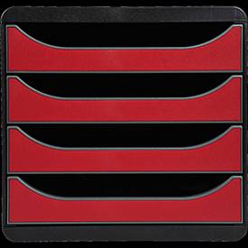 Exacompta Big Box Plus Iderama Karminrot, 4 offene Schubladen A4/A4+/24x32 cm, leise mit Stopp, stapelbar