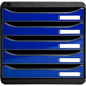 Exacompta Big Box Plus Iderama Königsblau glossy, 5 offene Schubladen A4/A4+/24x32, leise, Sicherheitsstopp, stapelbar