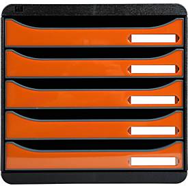 Exacompta Big Box Plus Iderama Orange glossy, 5 offene Schubladen A4/A4+/24x32, leise, Sicherheitsstopp, stapelbar