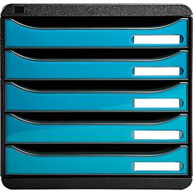 Exacompta Big Box Plus Iderama Türkis glossy, 5 offene Schubladen A4/A4+/24x32, leise, Sicherheitsstopp, stapelbar