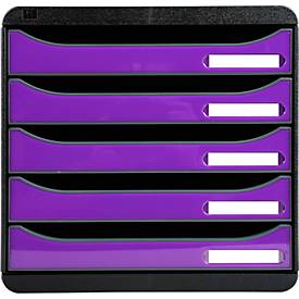 Exacompta Big Box Plus Iderama Violett glossy, 5 offene Schubladen A4/A4+/24x32, leise, Sicherheitsstopp, stapelbar