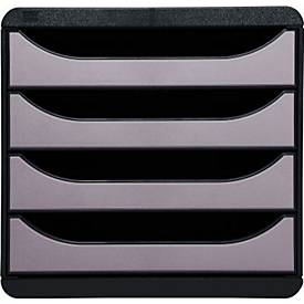 Exacompta Big Box Plus Metallic Silber, 4 offene Schubladen A4/A4+/24x32 cm, leise mit Stopp, stapelbar
