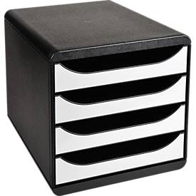 Exacompta Big Box Plus Metallic Silber, 4 offene Schubladen A4/A4+/24x32 cm, leise mit Stopp, stapelbar