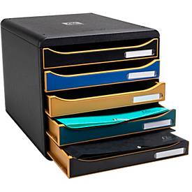 Exacompta Big Box Plus Neo Deco sortiert, 5 Schubladen A4/A4+, offene Front, leise mit Sicherheitsstopp, stapelbar