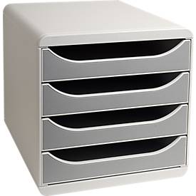 Exacompta Big Box Plus Office Steingrau, 4 offene Schubladen A4/A4+/24x32 cm, leise mit Stopp, stapelbar