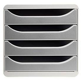 Exacompta Big Box Plus Office Steingrau, 4 offene Schubladen A4/A4+/24x32 cm, leise mit Stopp, stapelbar