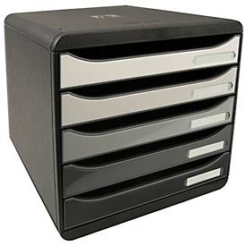 Exacompta Big Box Plus Shades of Grey, 5 offene Schubladen A4/A4+/24x32, leise, Sicherheitsstopp, stapelbar