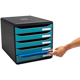 Exacompta Big Box Plus Skandi Pazifikblau, 5 Schubladen A4/A4+, offene Front, leise, stapelbar, Blauer Engel