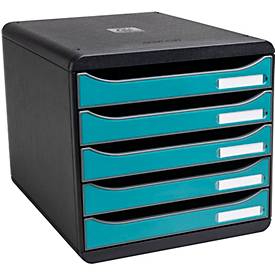 Exacompta Big Box Plus Skandi Pazifikblau, 5 Schubladen A4/A4+, offene Front, leise, stapelbar, Blauer Engel