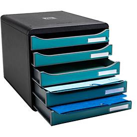 Exacompta Big Box Plus Skandi Pazifikblau, 5 Schubladen A4/A4+, offene Front, leise, stapelbar, Blauer Engel