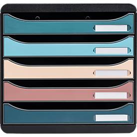 Exacompta Big Box Plus Skandi sortiert, 5 Schubladen A4/A4+, offene Front, leise mit Sicherheitsstopp, stapelbar