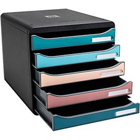 Exacompta Big Box Plus Skandi sortiert, 5 Schubladen A4/A4+, offene Front, leise mit Sicherheitsstopp, stapelbar