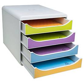 Exacompta Big Box Pop N’Co sortiert, 4 offene Schubladen A4/A4+, leise, Sicherheitsstopp, stapelbar, Blauer Engel